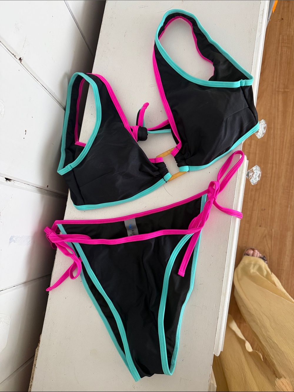 Black Bikini with Pink and Aqua Trim - Women's Swim